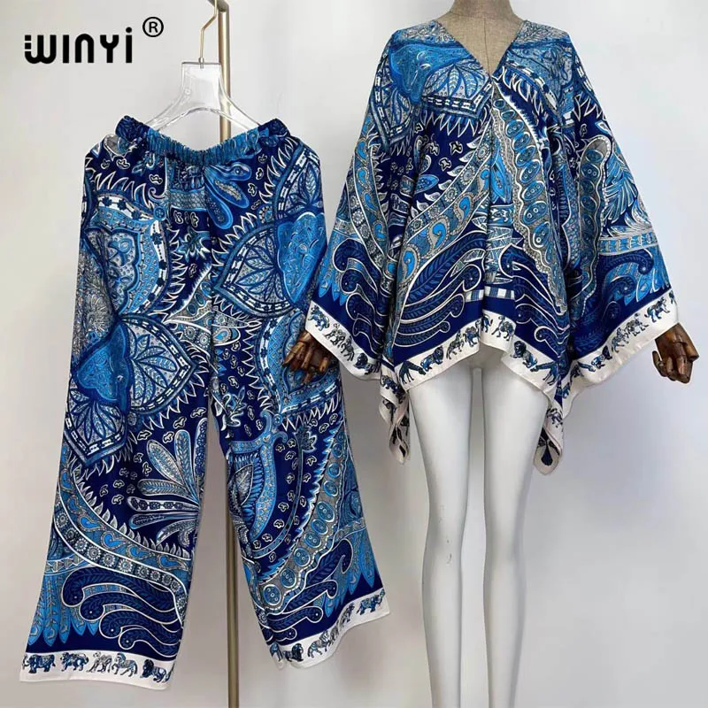 2021 Two-piece suit, trousers and jacket Over Size  Batwing Sleeve Star Dress Women Elastic Silk Floor Length New Fashion Tide