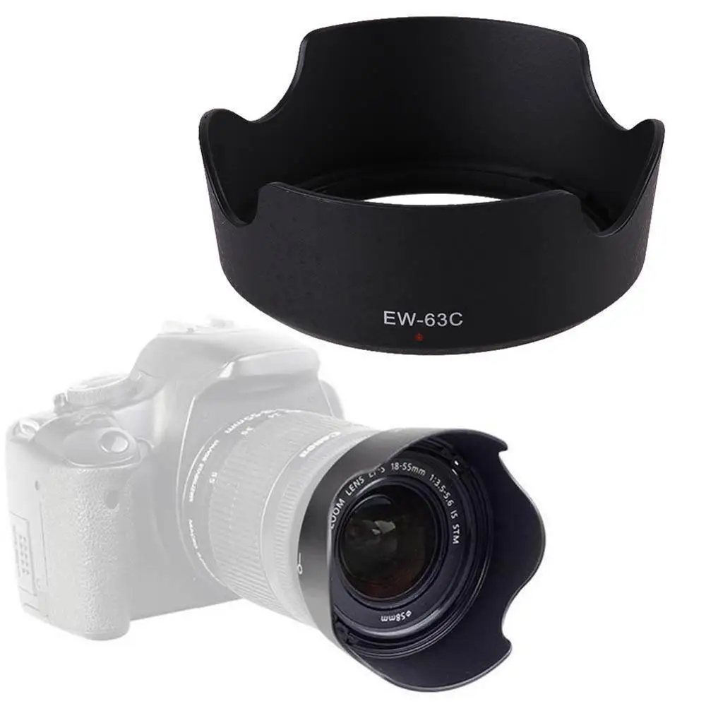 New For Conon EF-SEW-63C EW63C 100d 700d Bayonet Petal Lens Hood EF-S 18-55mm f/3.5-5.61PC Black ABS Lens Hood EW-63C EW63C