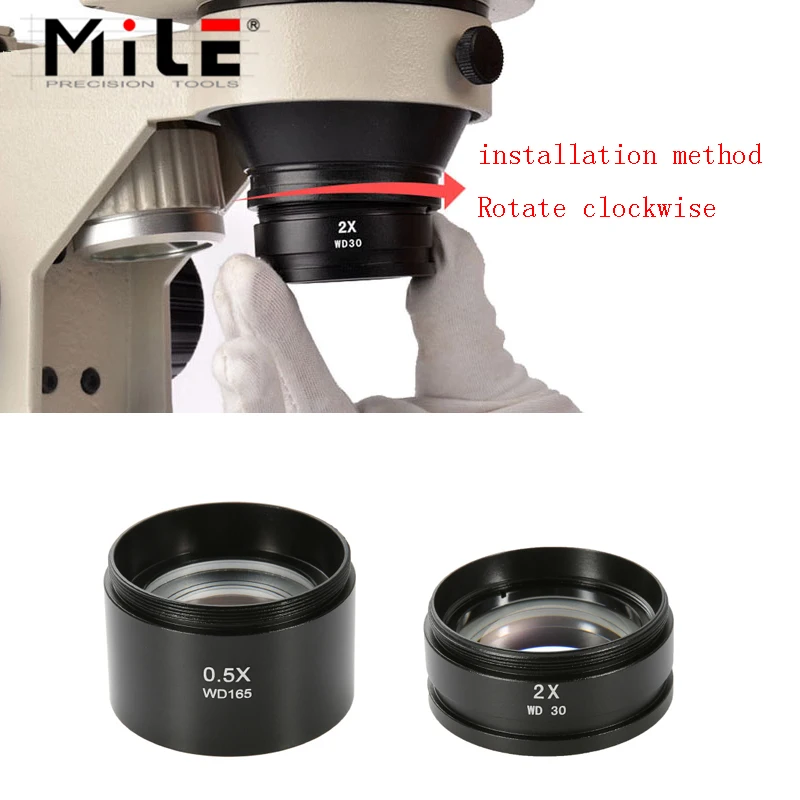 

WD30 WD165 WD120 0.3X 0.5X 0.7X 0.75X 1X 1.5X 2X Trinocular Microscope Stereo Microscope Auxiliary Objective Lens Barlow Lens