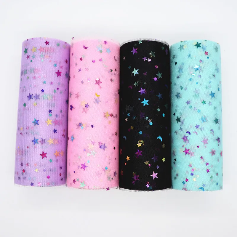 10 ياردة/لفة 6 "15 سنتيمتر قوس قزح StarMoon تول لفة الأورجانزا توتو النسيج استحمام الطفل لوازم الحفلات DIY فيونكات شعر المواد اليدوية