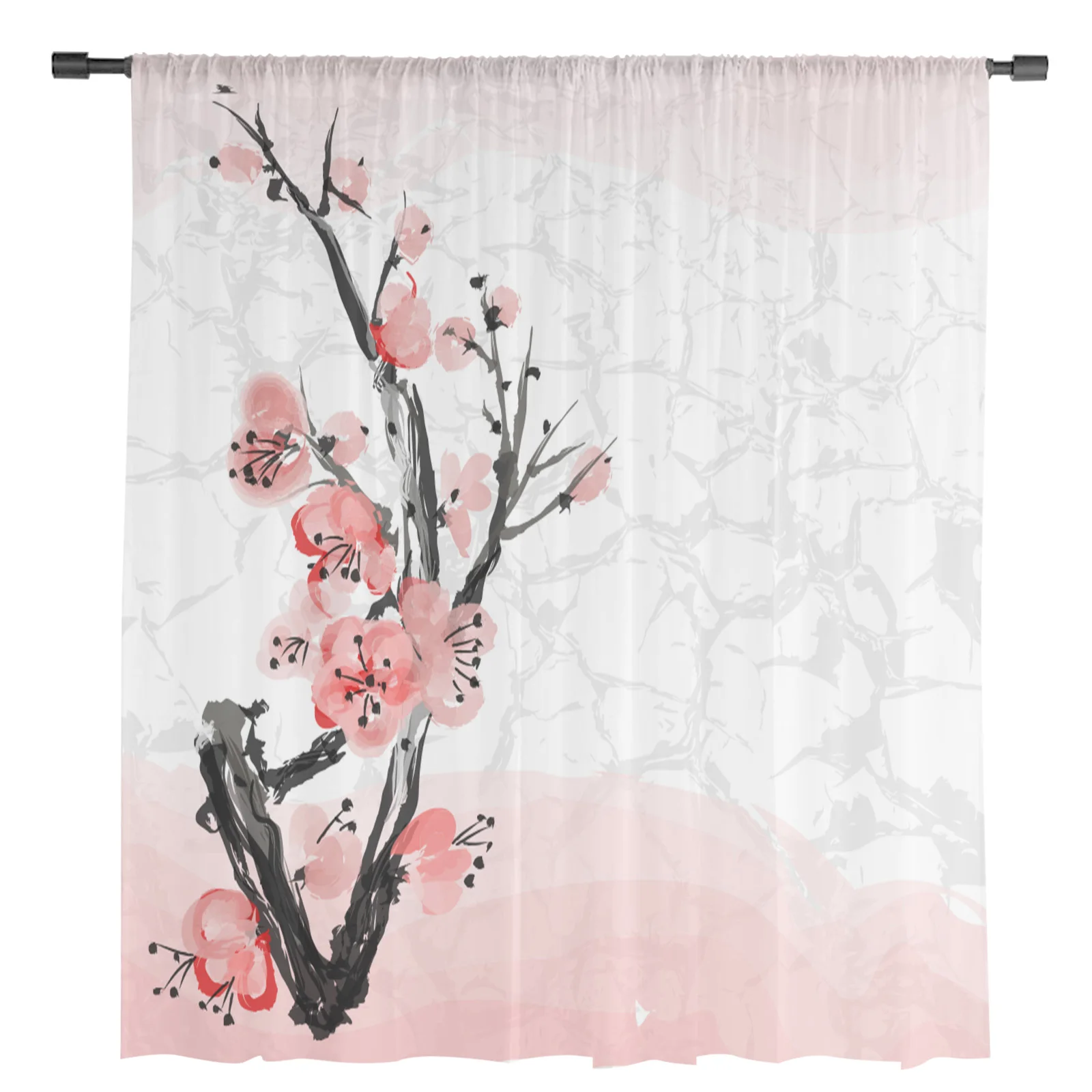 Pink Cherry Blossoms Flower Sheer Curtain for Bedroom Tulle Voile Curtain for Kitchen Living Room Decor Window Treatment