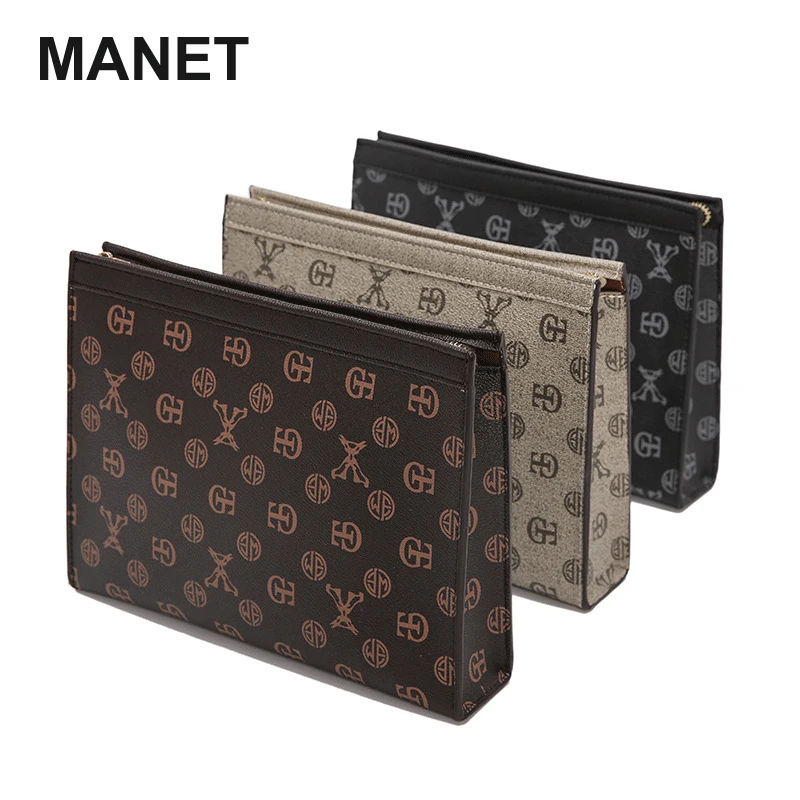 MANET Luxury Designer Bag Leather Men Clutch Bag Business Male Wallet Long Men\'s Bags Clutches Medium 12.3 Inch Handbags Fashion