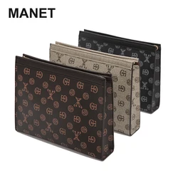 MANET Luxury Designer Bag Leather Men Clutch Bag Business Male Wallet Long Men's Bags Clutches Medium 12.3 Inch Handbags Fashion