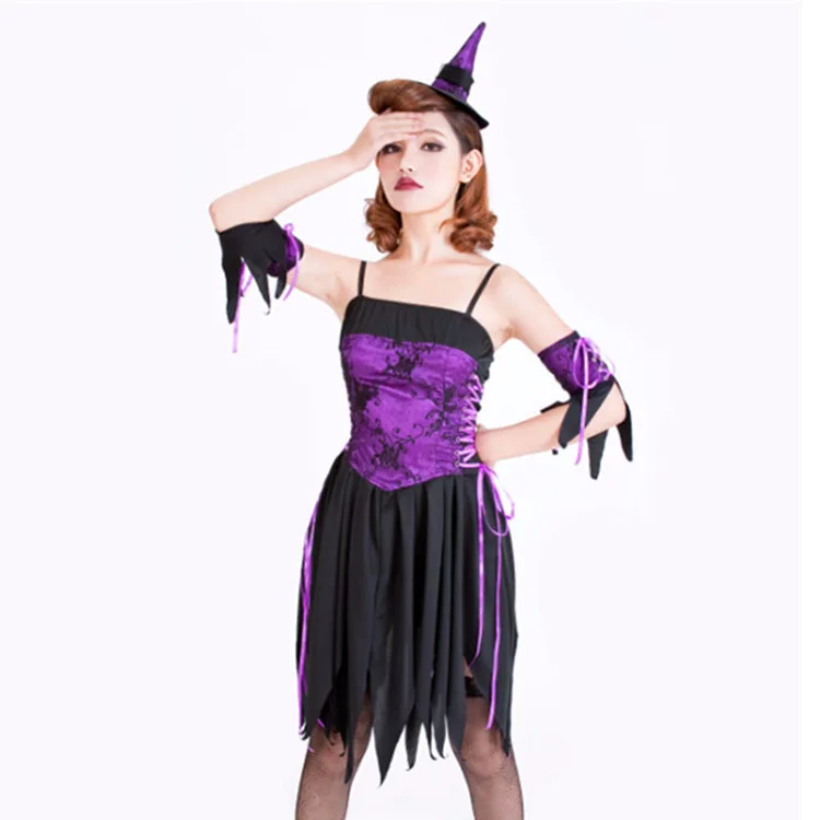 Halloween purple magic witch dress suit fairy tale princess witch magic fairy ghost suit suitable for any figure