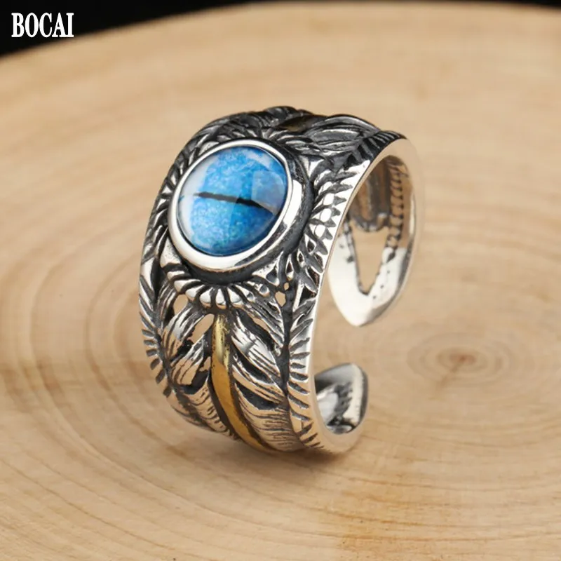 

Кольцо BOCAI из серебра 2021 пробы с перьями для мужчин и женщин