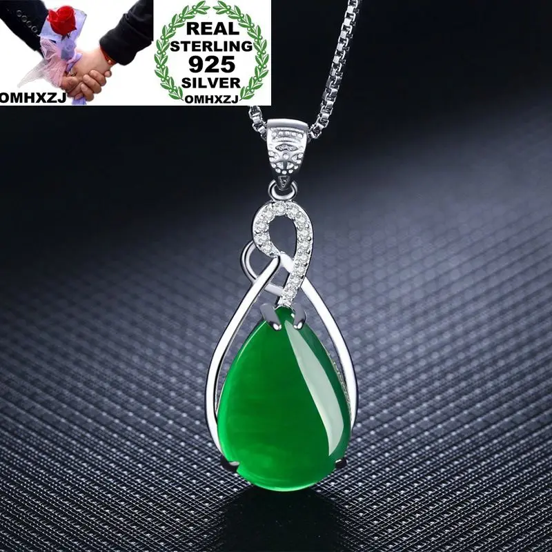 

OMHXZJ Wholesale European Fashion Woman Girl Party Gift Water Drop Agate Zircon 925 Sterling Silver Necklace Pendant Charm CA43