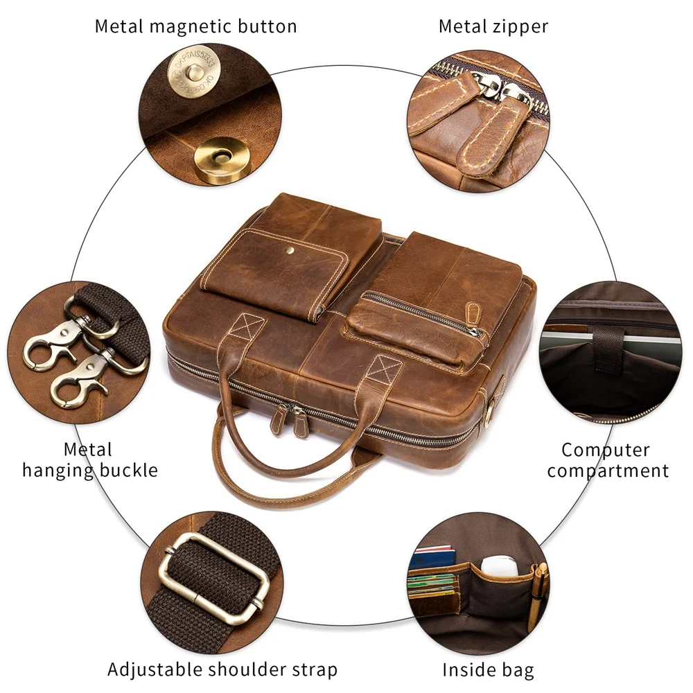 WESTAL-Sac à Main en Cuir group pour Homme, Sacoche à Fermeture Éclair, Fourre-Tout pour Ordinateur Portable, 14, 7212