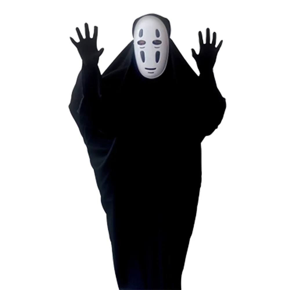 Costumes de Cosplay pour hommes, sans visage, noir, 3 pièces, masque, gants, costume d'halloween, de bande dessinée, de carnaval, 2021