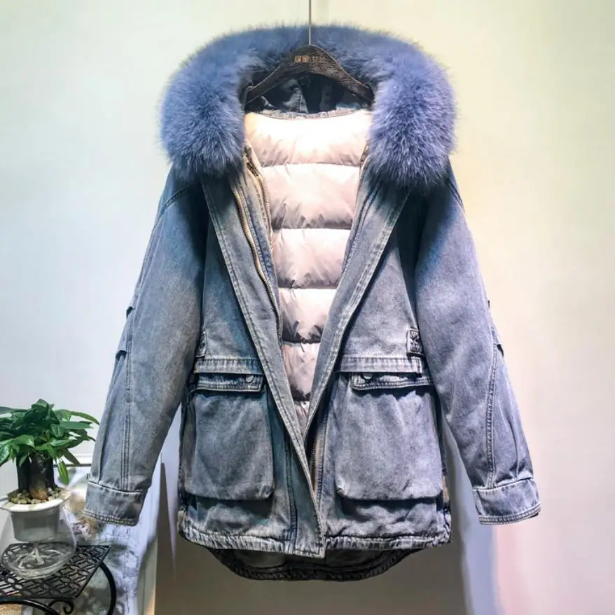 

Winter Thicker warm 90% real down liner parkas coats female original natural fox fur collar hooded stitching OL down jacket F794