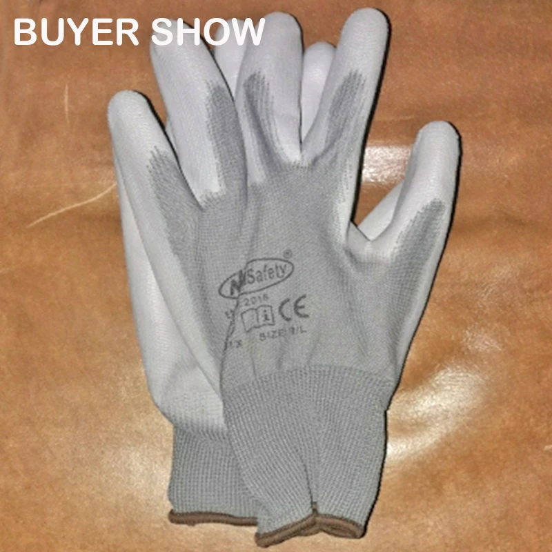 12 Pairs Safety Protective Coated PU Work Gloves Palm Coated Glove Mechanic Working Gloves CE Certificated EN388 4131X