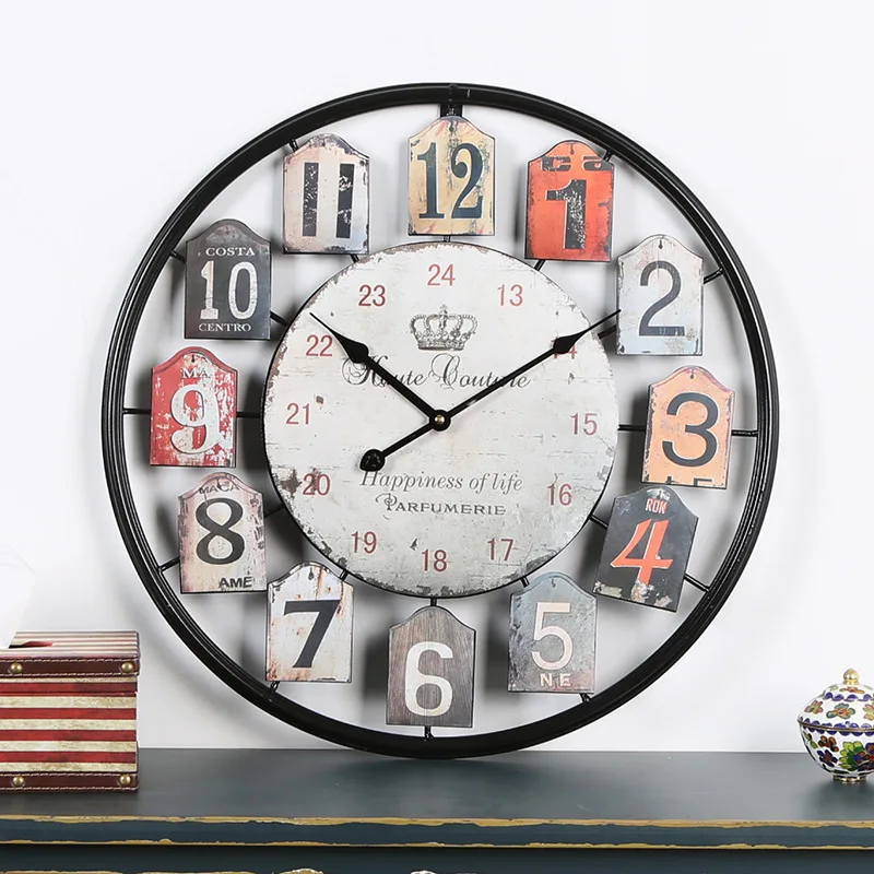 

Wrought Iron Retro Wall Clock, European Style, DIY Metal Hollow Round Clock, 50cm, Fit for Bedroom, Home, Living Room