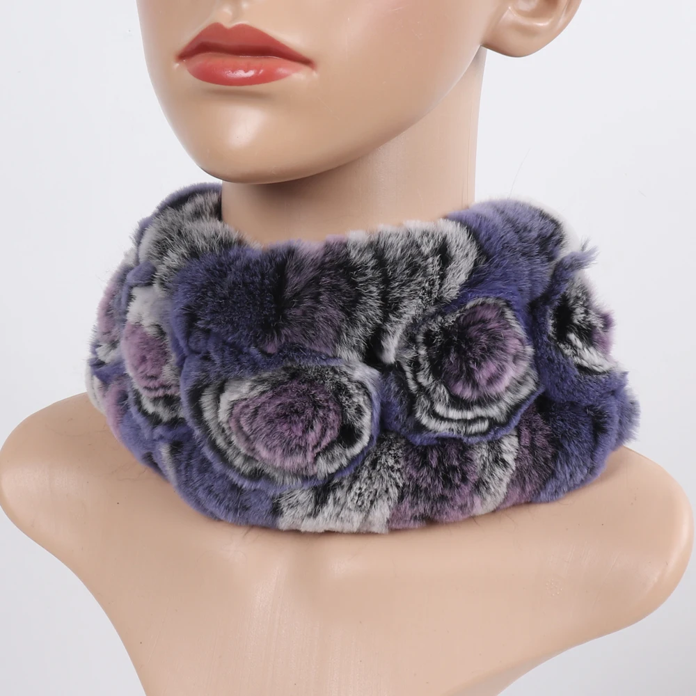 Damen Elastischer Blumen-Schal aus echtem Rex-Kaninchenfell, Natürlich Warmer Rex-Kaninchenfell-Stirnband, Damen Winter Echt-Rex-Kaninchenfell-Schals – Detail 23