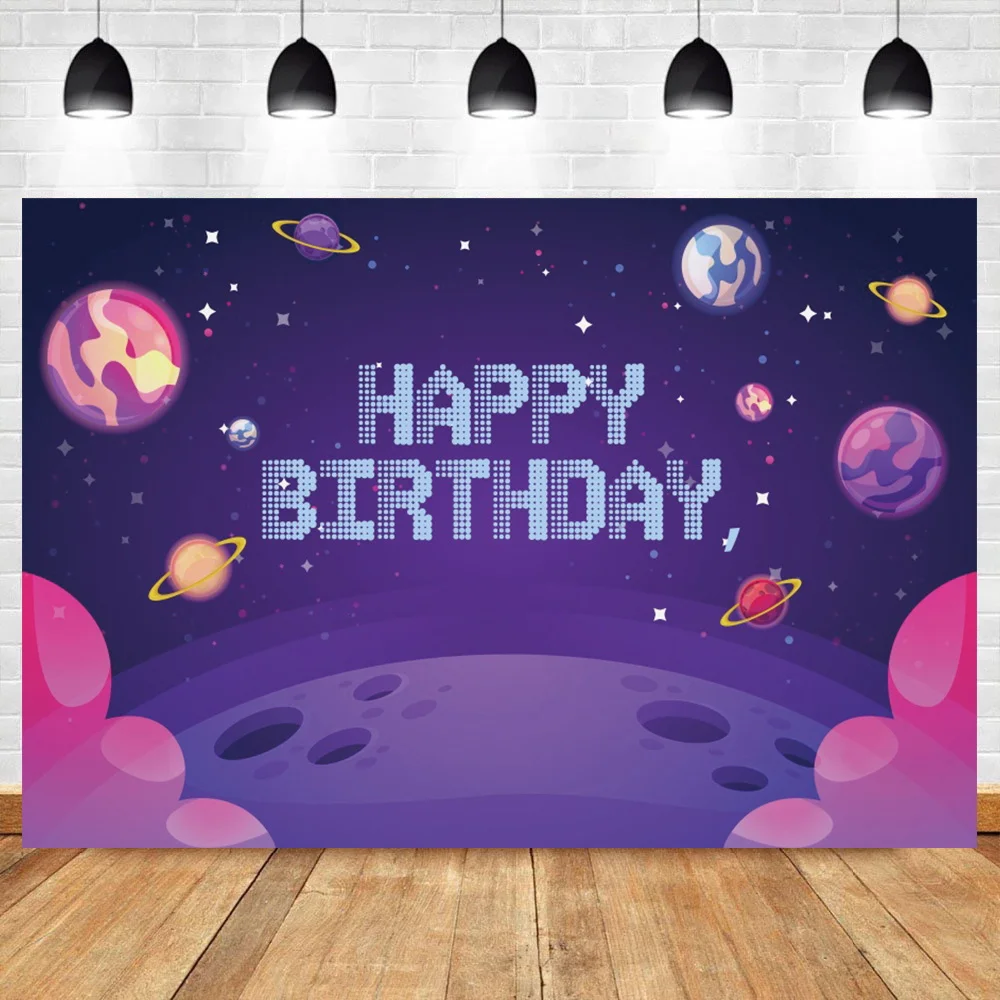 

Cartoon Universe Planet Child Birthday Party Photo Backdrop Customized Banner Vinyl Poster Space Station Photography Background