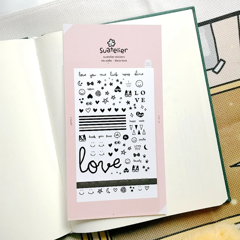 Suatelier Deco Love Nail Stickers Black Star Heart PET Material Scrapbooking Nail Phone Diary Home Decoration Hobby Crafts