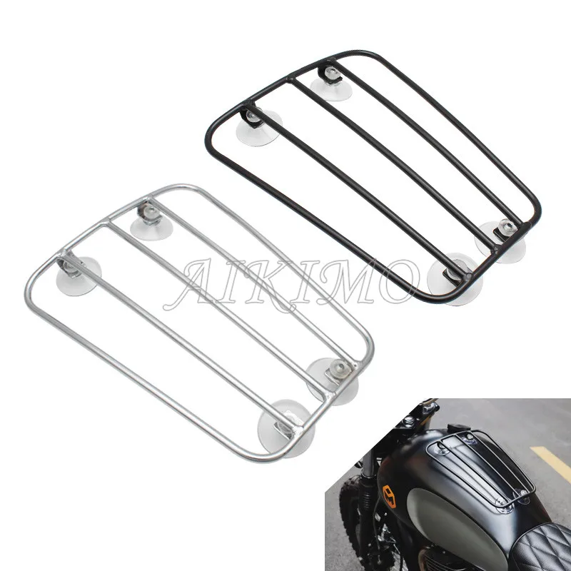 Black/Chrome Metal Motorcycle Fuel Tank Luggage Rack Shelf With Strong Suction Cups Fuel Tank Rack Suction Cup Luggage Holder