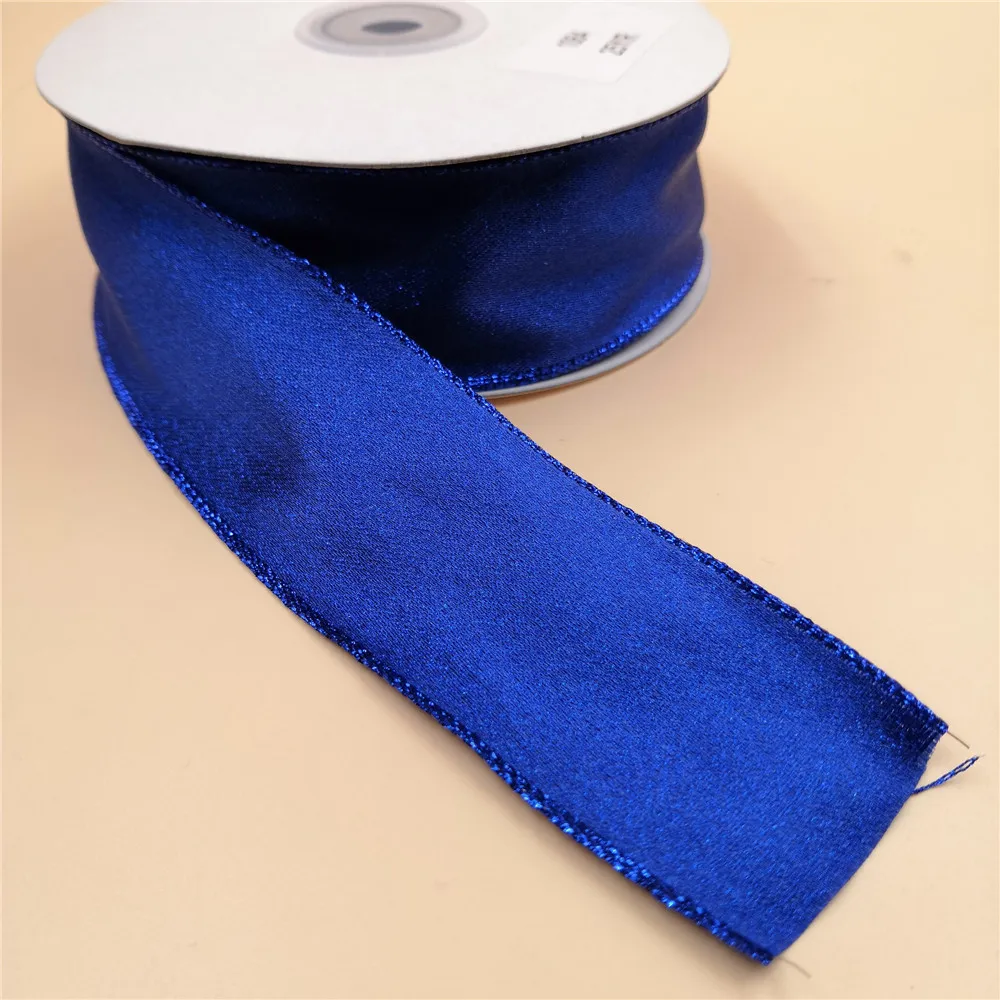 

38MM 25yards Wired Edge Royal Blue Satin Ribbon for Festival Christmas Decoration New Year Gift Wrapping