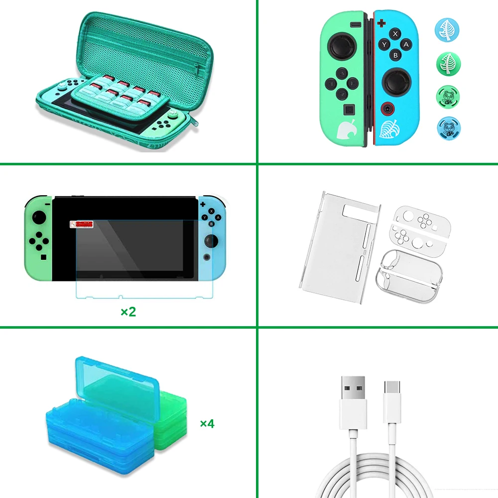 Animal Crossing Game Accessories Kit For Nintendo Switch Carrying Storage Case Screen Protector Joy-Con Protective Cover