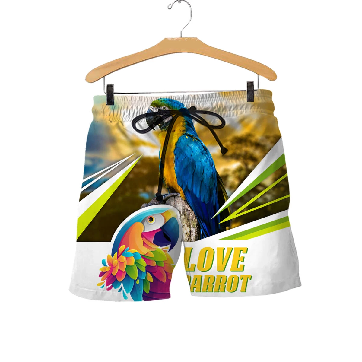 Beautiful Love Parrot  3D All Over Printed Mens Shorts Unisex Streetwear Shorts Summer Beach Polyester Casual Shorts DK-27