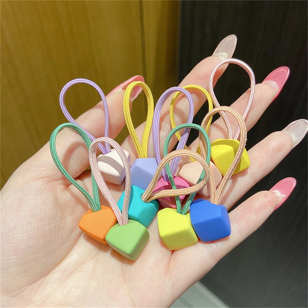 10PCS/Set Frosted Geometric Hair Rope Candy Colors Elastic Rubber Bands Girls Ponytail Holder Hairpin Headwear Accessories