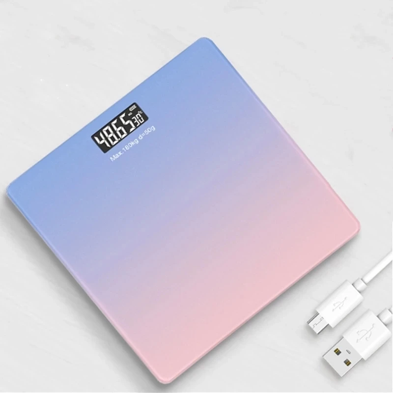 Phone App Connecting Digital Scale Body Weight Gradients Color Bathroom Scale Floor Scales Glass Weighing Scales USB Recharging