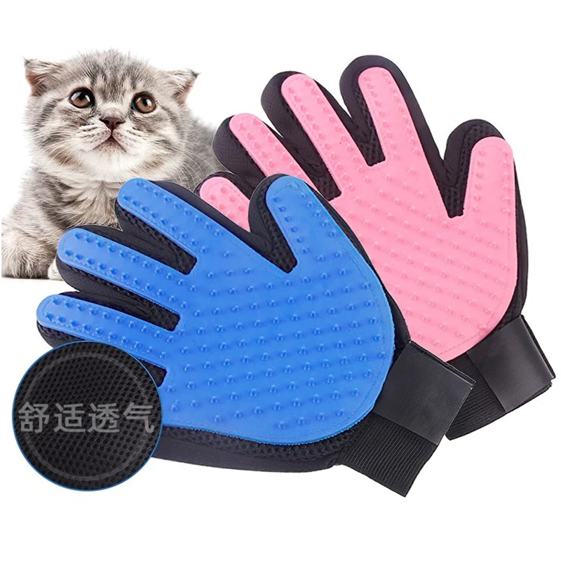 

Pet Grooming Glove Gentle Deshedding Brush Efficient Hair Remover Mitt Enhanced Five Finger Dog Cat Fur Silicone Bath Comb