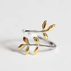 REETI 925 Sterling Silver Rings For Women Leaf gold ring Style Lady Prevent Allergy Sterling-silver-jewelry