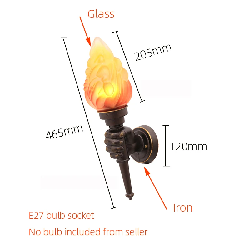 Creative Torch Hand Wall Lamp Outdoor Light Garden Yard Porch Living Room Bedroom Stair Aisle Corridor Restaurant Cafe Light