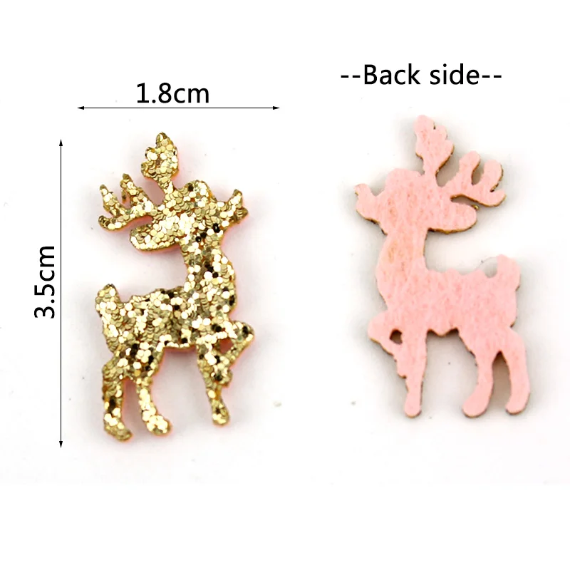 60Pcs 1.8*3.5cm Shiny Reindeer Appliques For Glitters Christmas Decor DIY Headwear Hairpin Ornaments Accessories