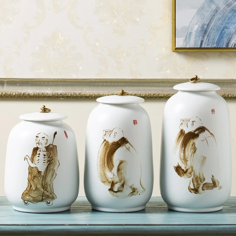 Jingdezhen Ceramic Vase Hand Painted Chinese Style Living Room Dry Flower Lid Jar ginger vase jar white