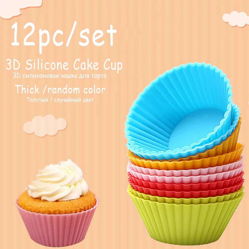 New 12 Pcs Silicone Cake Cupcake Cup Cake Tool Bakeware Baking Silicone Mold Cupcake and Muffin Cupcake for DIY By Random Color