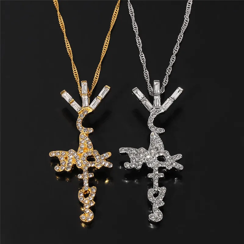 Fashion Travis Cactus Jack Letter Pendant Necklace Ice Crystal Cubic Zirconia Pendant Hip Hop Jewelry Men\'s Charms Necklace Gift