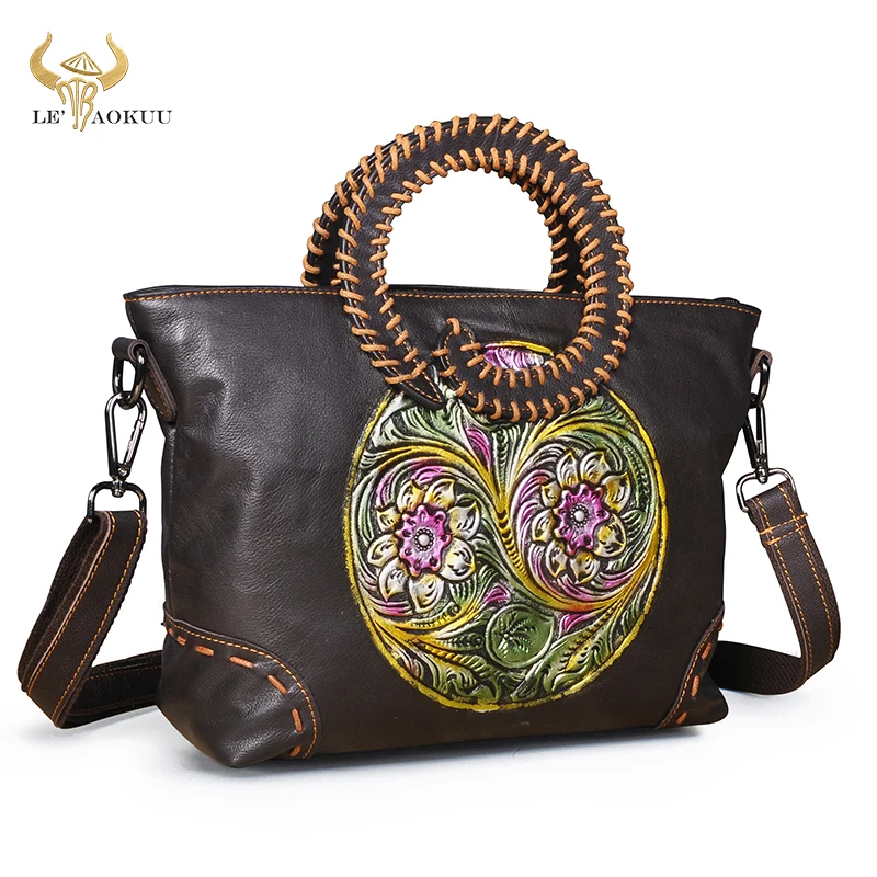 Genuine Leather Luxury Coffee Designer Flower Shopping Women Tote Purse Handbag Tote Ladies Over The Shoulder Satchel Bag 258