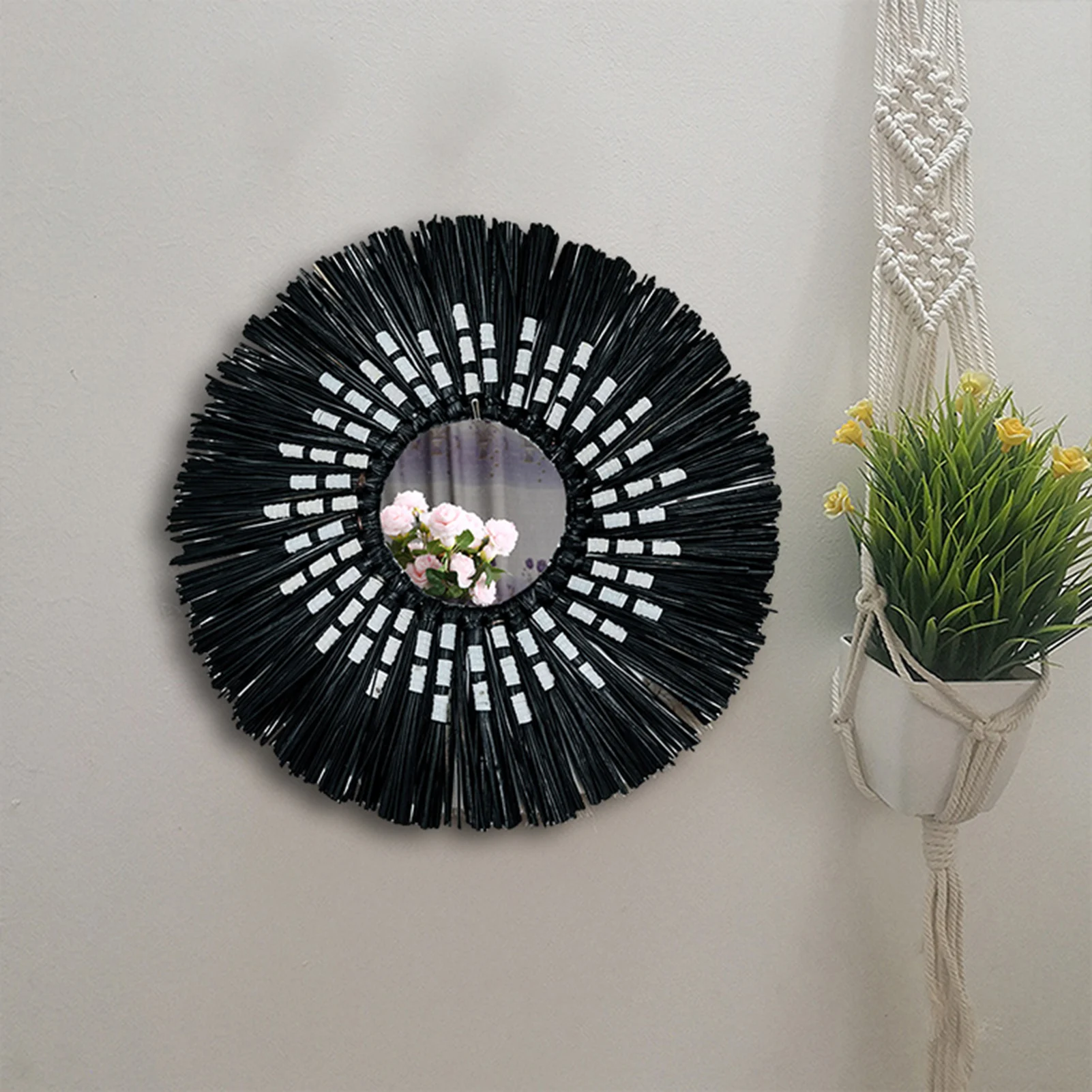 Round Mirror Macrame Wall Hanging Boho Decor Tapestry Home Decor Apartment,Dorm,Bedroom,Living Room,Nursery,Party Decorations