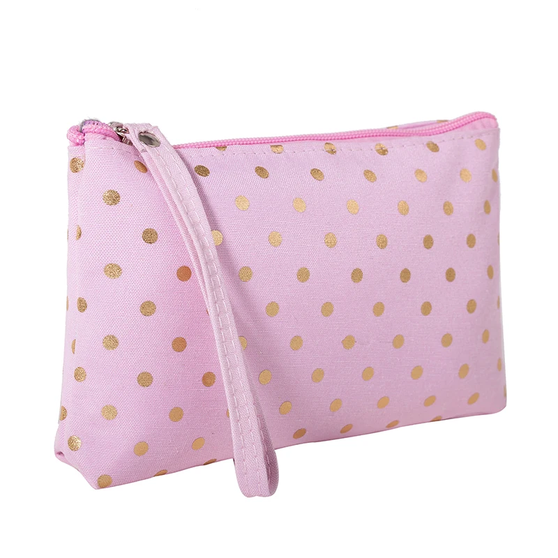 

Casual Waterproof Canvas Cosmetic Bag Female Fashion Hand Carry Wavelet Dot Make Up Wash Storage Pouch