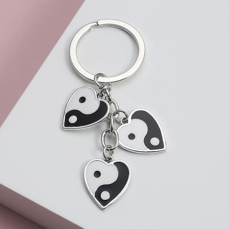 Heart Keychain Yin Yang Key Ring Taiji Gossip Key Chains For Women Men DIY Car Hanging Punk Jewelry Handmade Gift