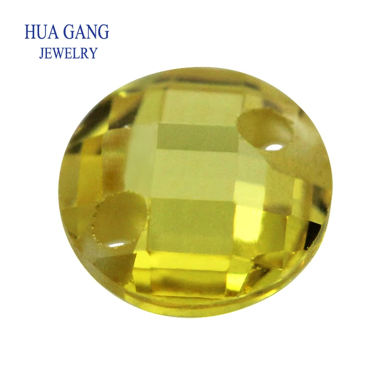 Two Holes Yellow Double Checkerboard AAAAA Round Brilliant Cut Cubic Zirconia Loose CZ For Jewelry Making 3-14mm High Quality