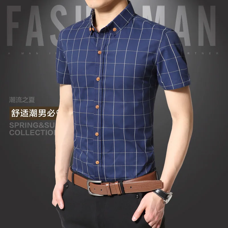 

MRMT 2024 Brand new men's slim short sleeve plaid shirt for male short sleeve cotton plaid Tops shirt