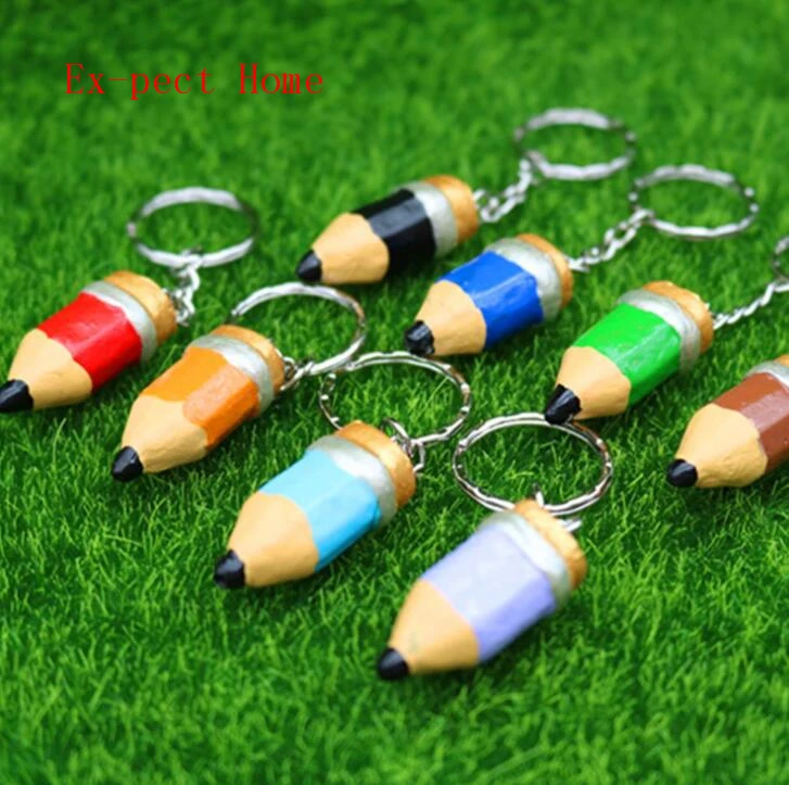 200pcs Resin Cartoon Pencil Shape Charms Keychain Teachers' Day Gifts Back to School Party Favor