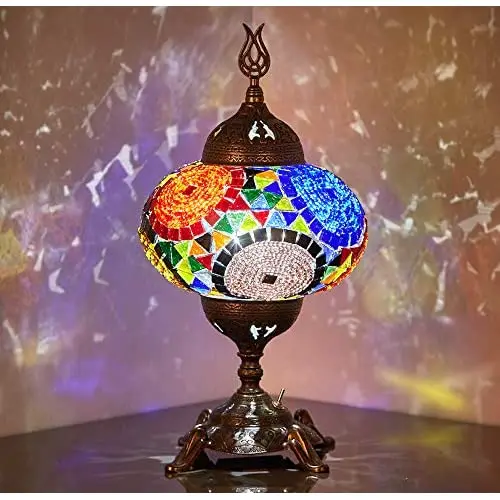 

(15 Colors) Battery Operated Mosaic Table Lamp with Built-in LED Bulb, english Moroccan Handmade Mosaic Table Desk Bedside Mood