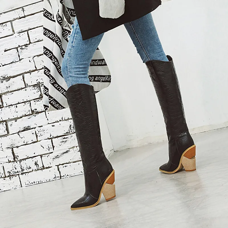 Women Knee High Boots Western Cowboy Boots for Women Long Winter Boots Female Shoes Pointed Toe Cowgirl Boots zapatos de mujer