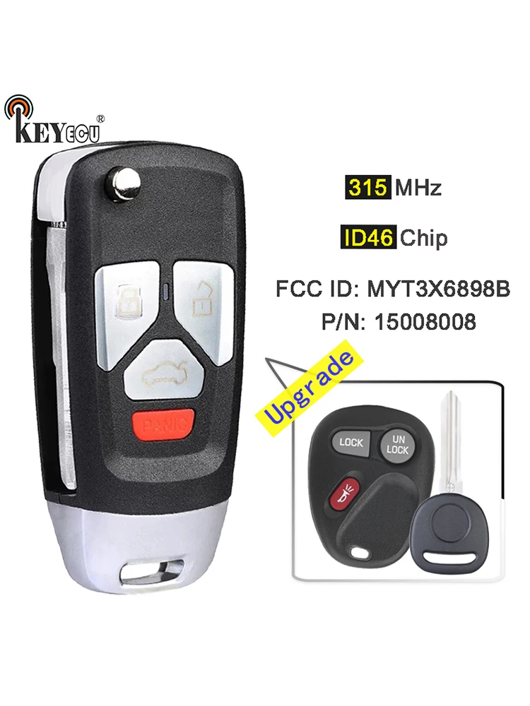 KEYECU 315MHz ID46 Chip MYT3X6898B, 15008008 Upgraded Flip Remote Key Fob for GMC Envoy Buick Rainier Chevrolet Trailblazer