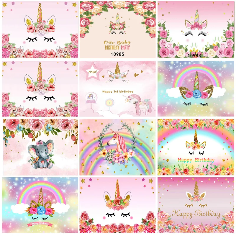 ZHISUXI Unicorn Birthday Banner Glitter Rainbow Photography Backdrops for Baby Party Photographic Backgrounds 210519BB-02