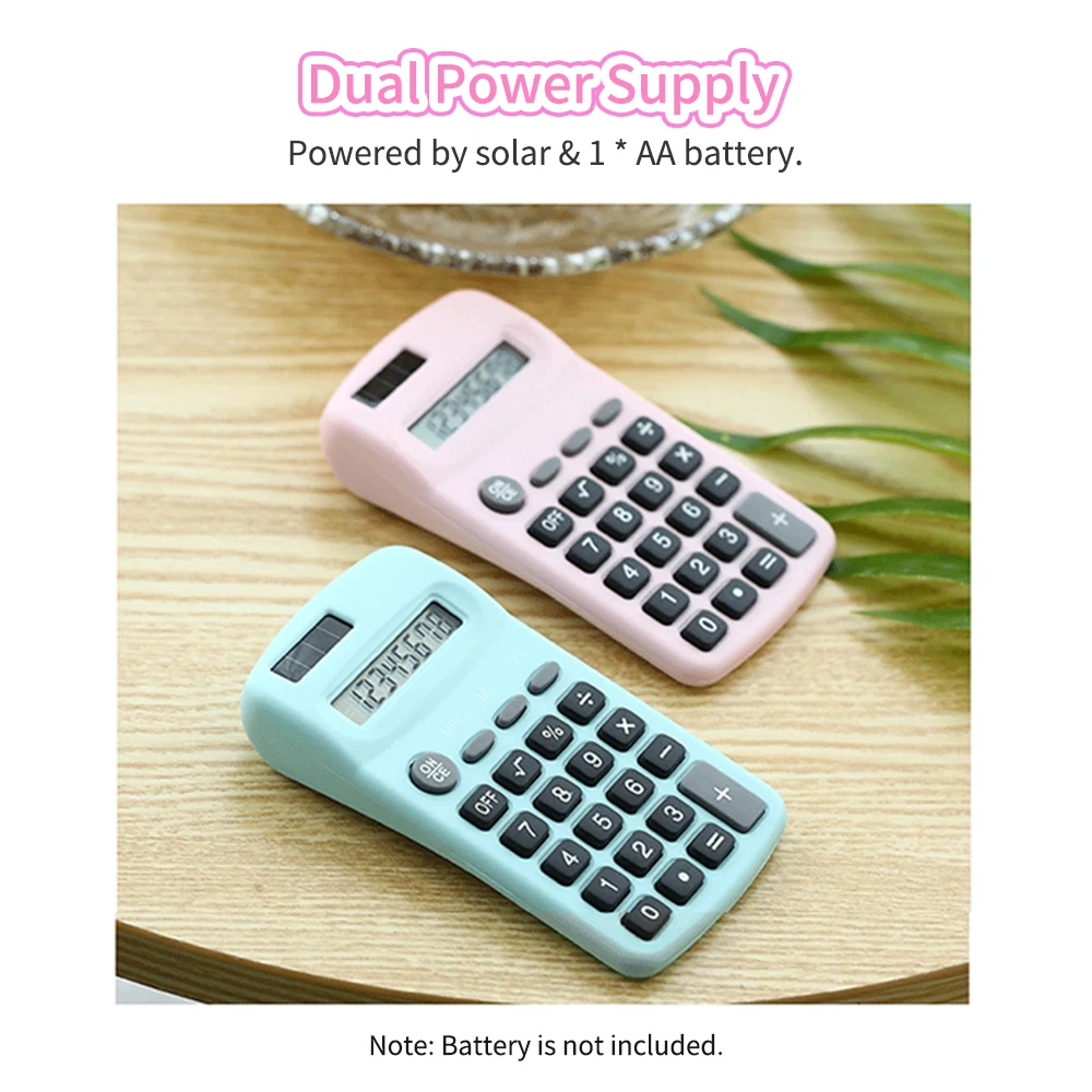 Mini Cute Calculator 8 Digits Display Solar & Battery Dual Power Portable Electronics Calculator Accounting Tool