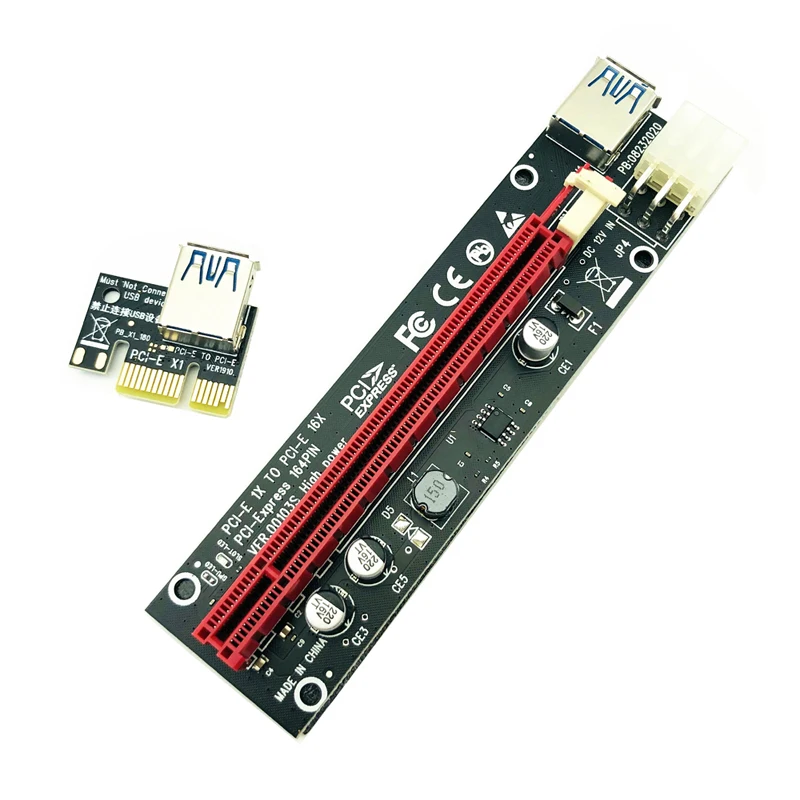 6PCS PCIE Riser PCI Express X16 Cabo Riser Card Riser PCIE X16 Extender PCI E USB 3.0 Cable 6Pin SATA Power LED for Miner Mining