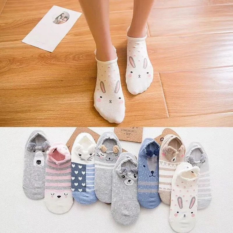 Fashion cartoon lion unicorn cat fox rabbit dog socks cute animal female socks summer funny short ankle socks ladies cotton sock