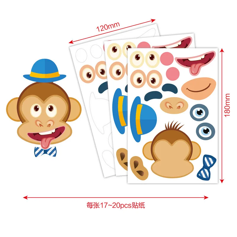 Creative Kids DIY Stickers Funny Make An Animal Face Assemble Jigsaw Children Puzzle Sticker Boys Girls Gifts Educational Toys