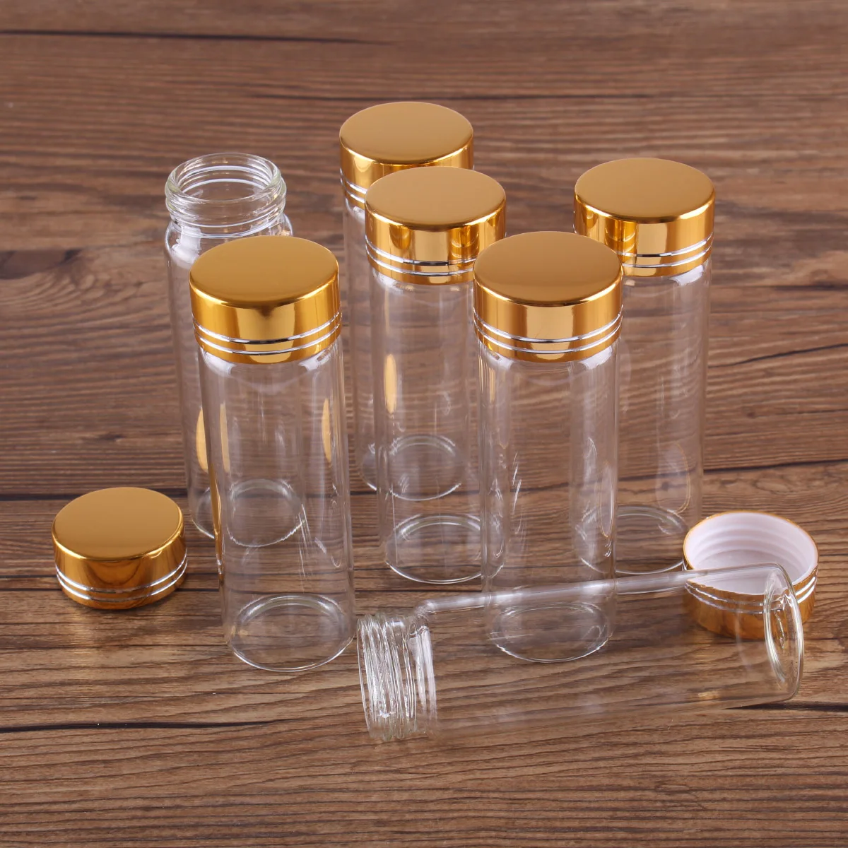 24 pieces 45ml 30*90mm Glass Bottles with Golden Caps Transparent Glass Perfume Spice Bottles Glass Container