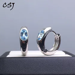 CSJ Fine Jewelry oryginalna Sky niebieski Topaz 925 srebro kolczyki kobiety wedding Engagment Party na prezent