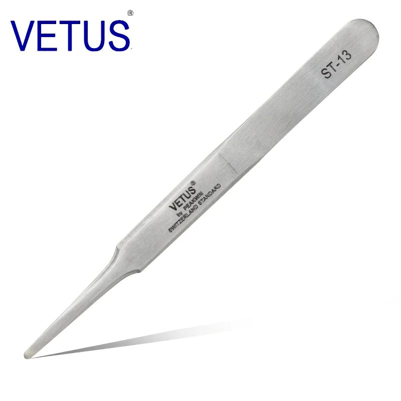 VETUS ST-13 ( 120mm ) High Precision Tweezers Stainless Steel Non-magnetic Acid-proof Pincers  Eyelashes Beauty Manicure Tools