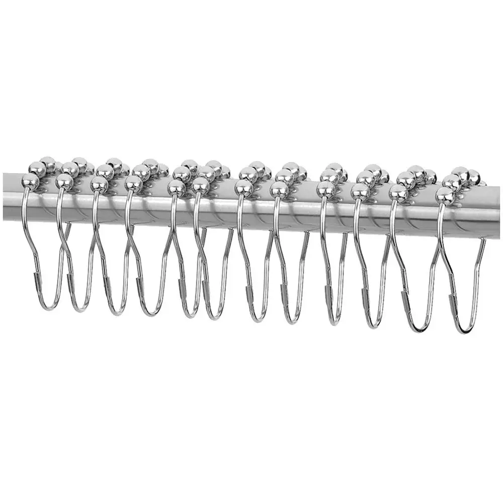 12Pcs Curtain Poles Shower Rod Hook Hanger Sliver Color Iron Material Ring Bath Drape Loop Clasp Drapery Bathroom Home Use Clips